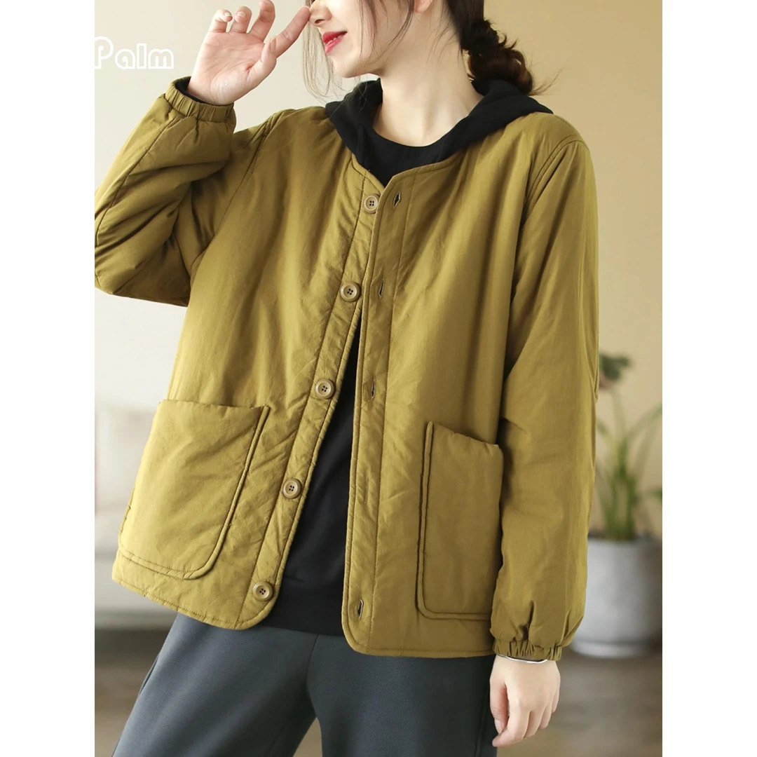 GiftPalm大码轻薄女秋冬季外套女宽松小棉袄长袖百搭复古上衣女