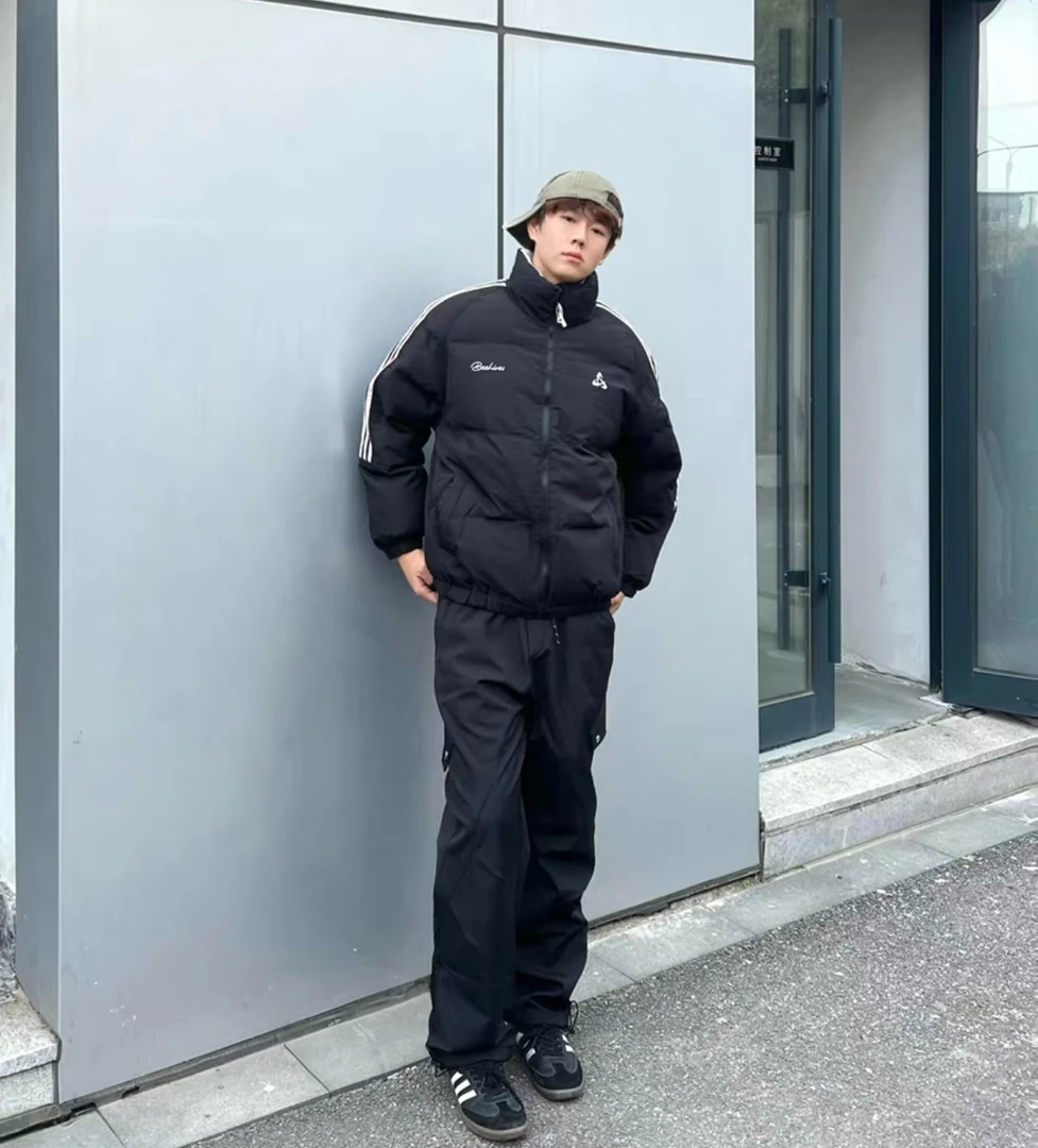 9361短袖的价格炸棉服！简约纯色条纹立领面包服男女保暖棉服外套