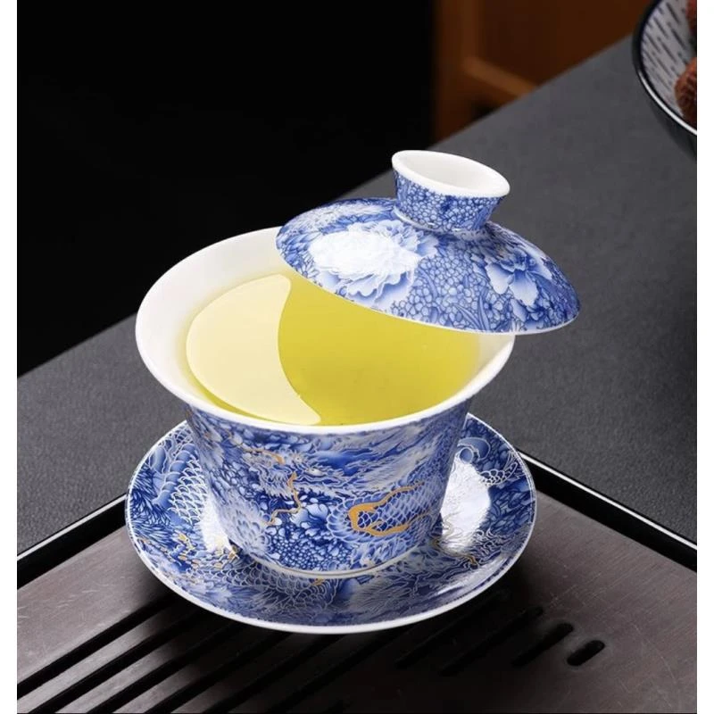 300-描银蓝龙纹盖碗（46）是