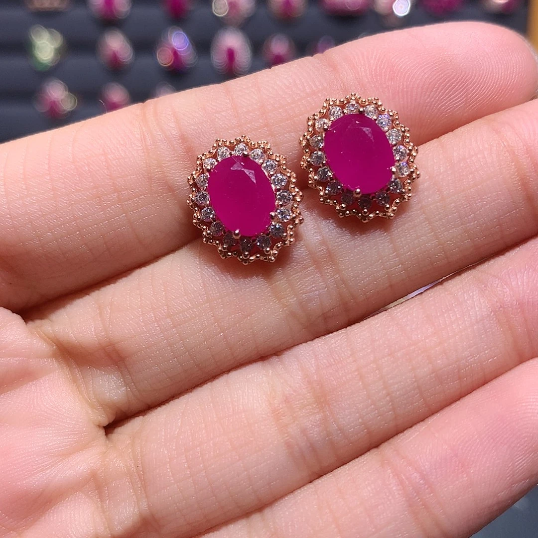 耳饰红宝石银S925镶嵌