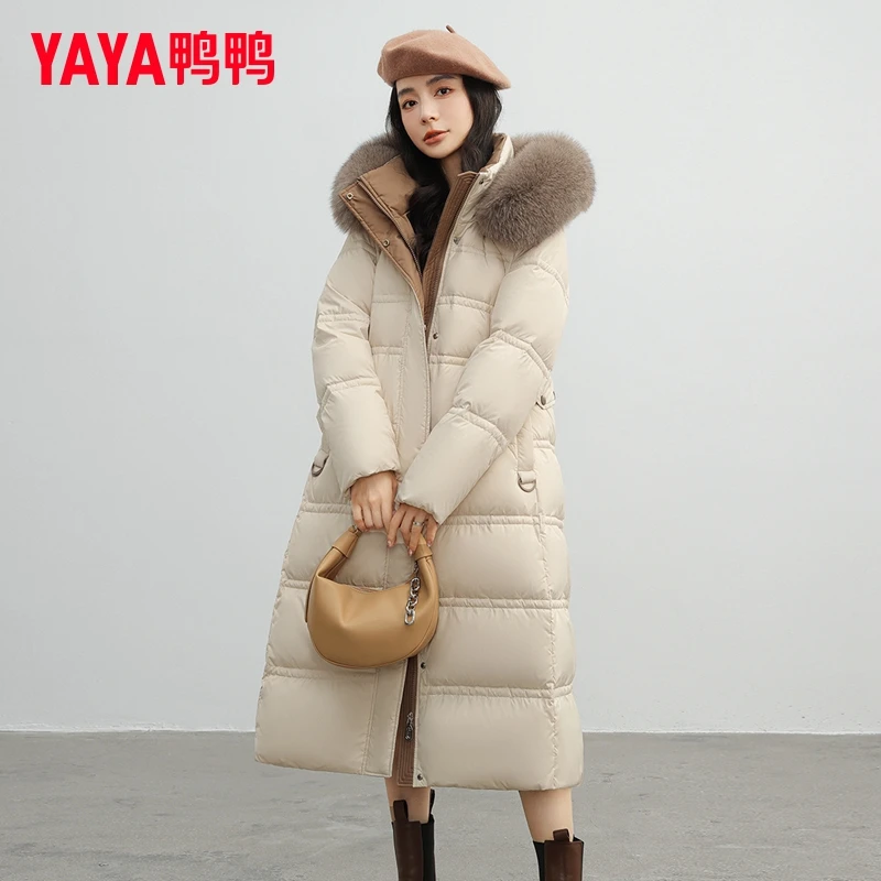 鸭鸭羽绒服女长款2025新款冬季加厚时尚收腰过膝狐狸毛领冬装外套
