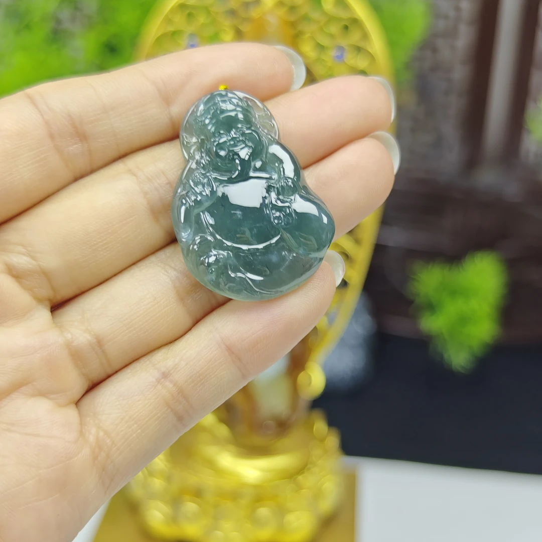 天然a货冰种财神吊坠，尺寸35*24.8*5.1mm