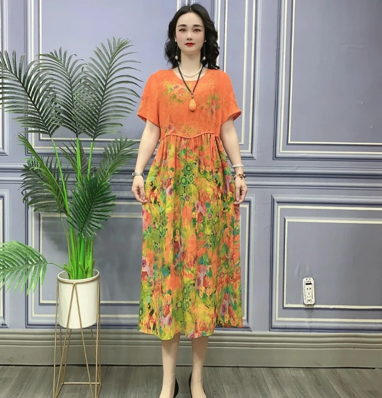 新款妈妈装夏季新款洋气时尚大码休闲宽松显瘦碎花连衣裙*660