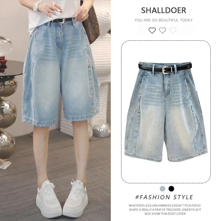 炸街百搭女裤舒适包容牛仔五分裤2025年夏季新款休闲花苞工装裤子