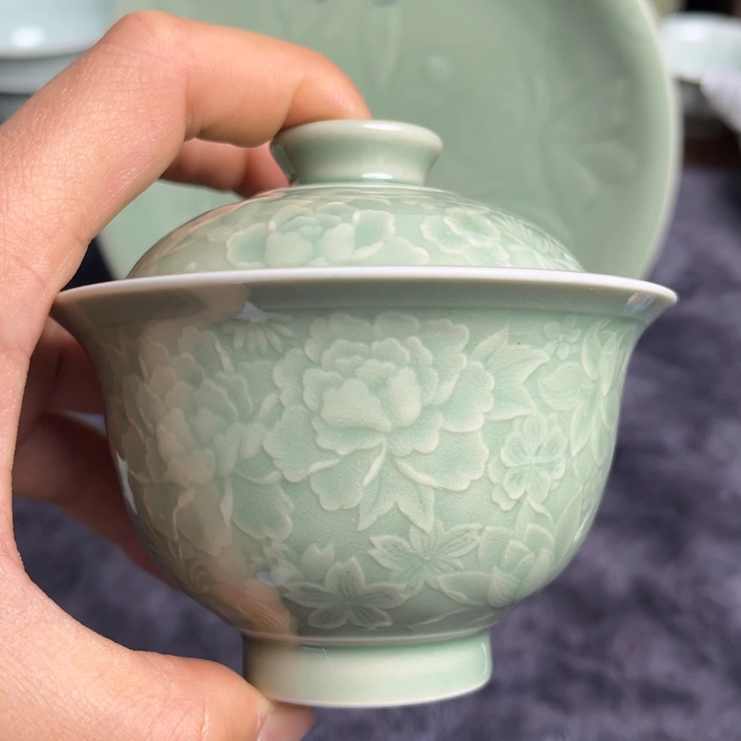 瓷微瑕百花盖碗特价