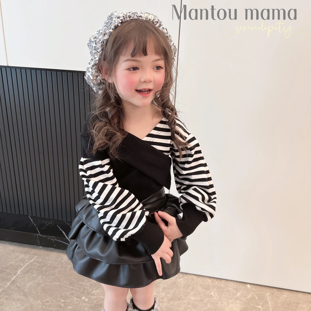 【Mantoumama】【亲子·现货】个性条纹上衣春秋季女童精致百搭洋气