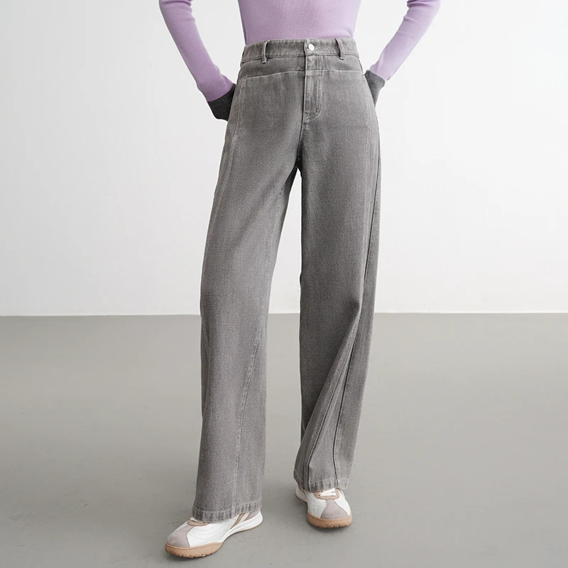 EP雅莹2025早秋新款女装 复古弹力中高腰宽松显瘦阔腿牛仔裤J607A