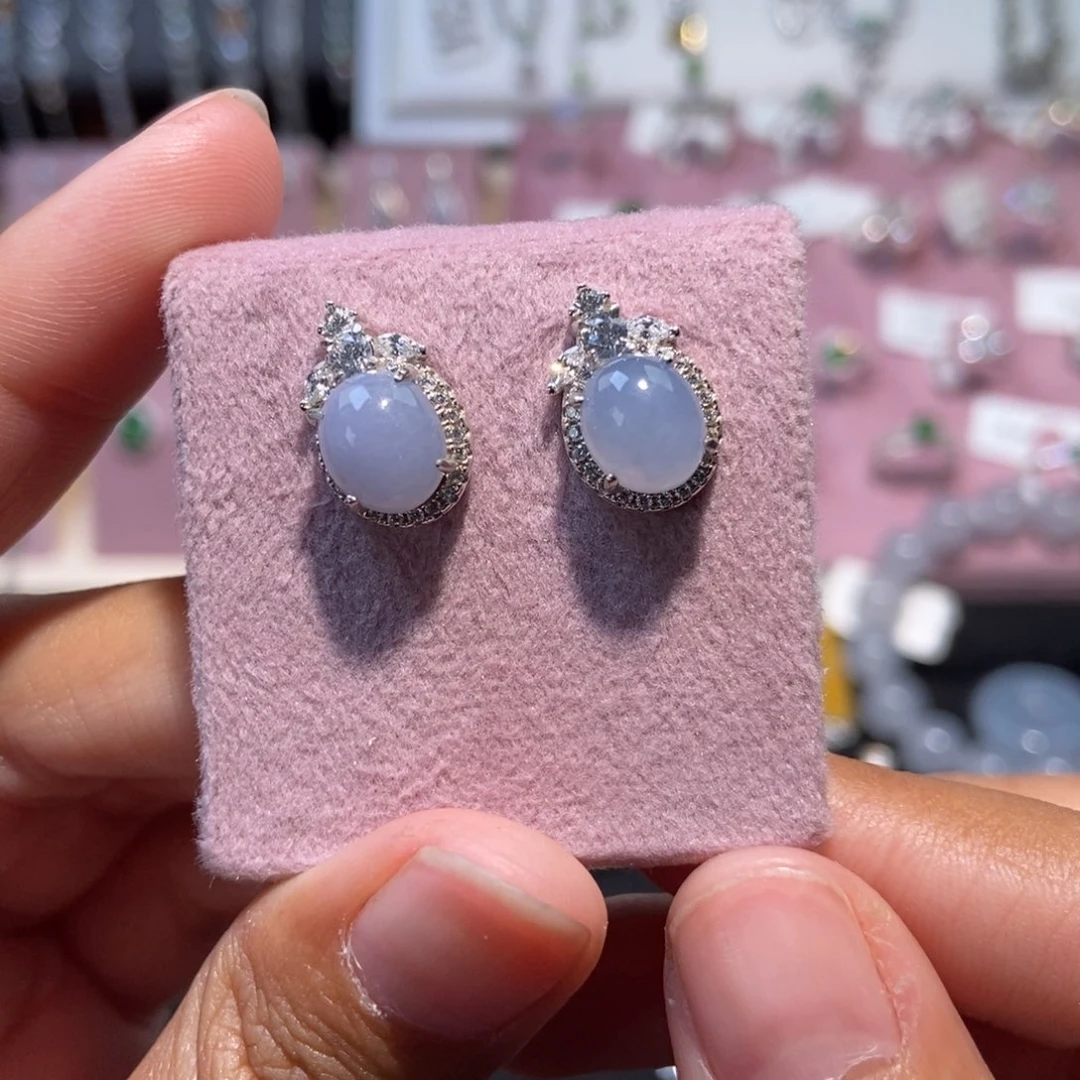 翡翠银S925镶嵌耳饰纯天然缅甸翡翠A货耳钉