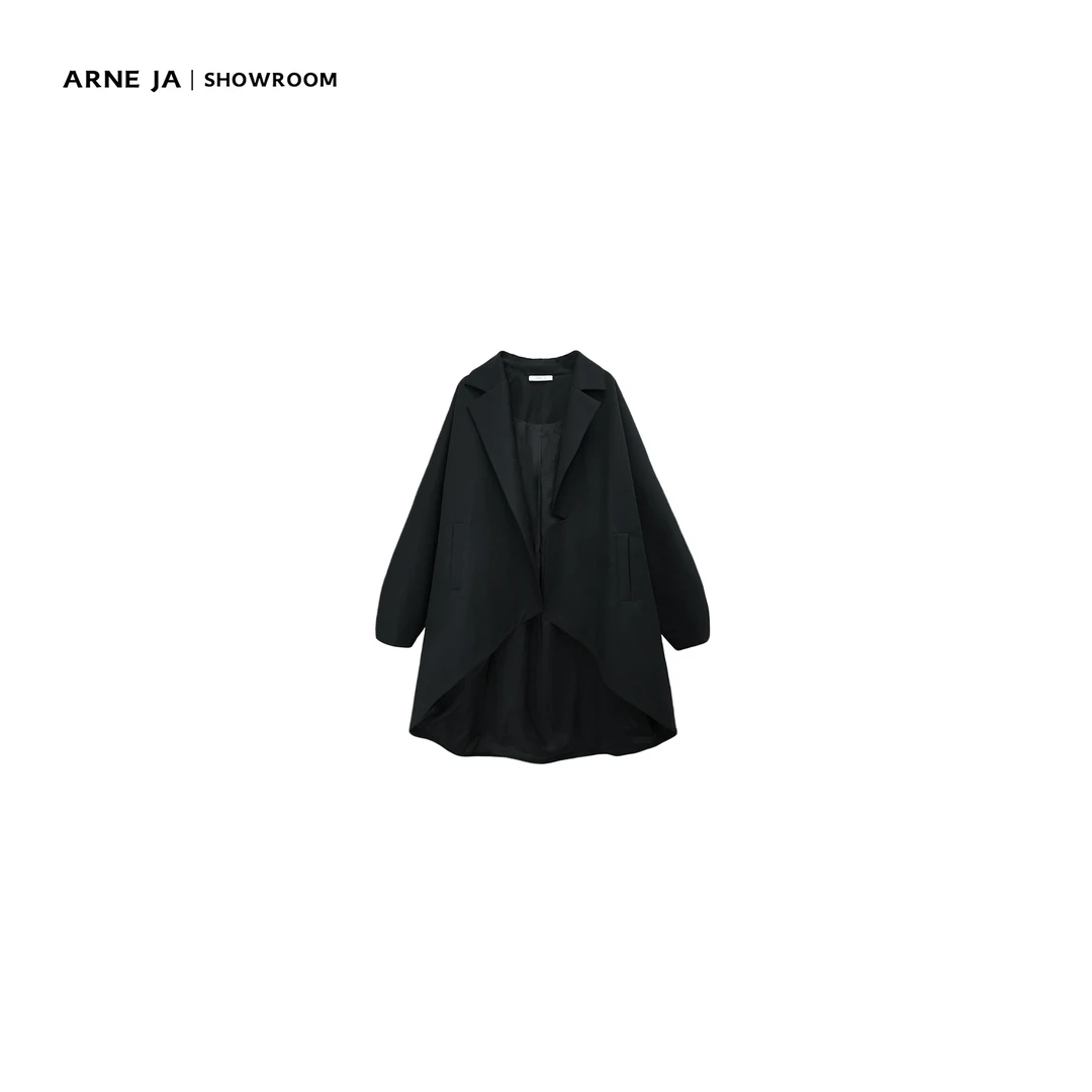 ARNE JA｜“非常规基础”重磅斜纹茧型中西领不对称设计风衣外套1016