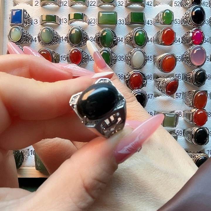 和田玉戒指银S925镶嵌