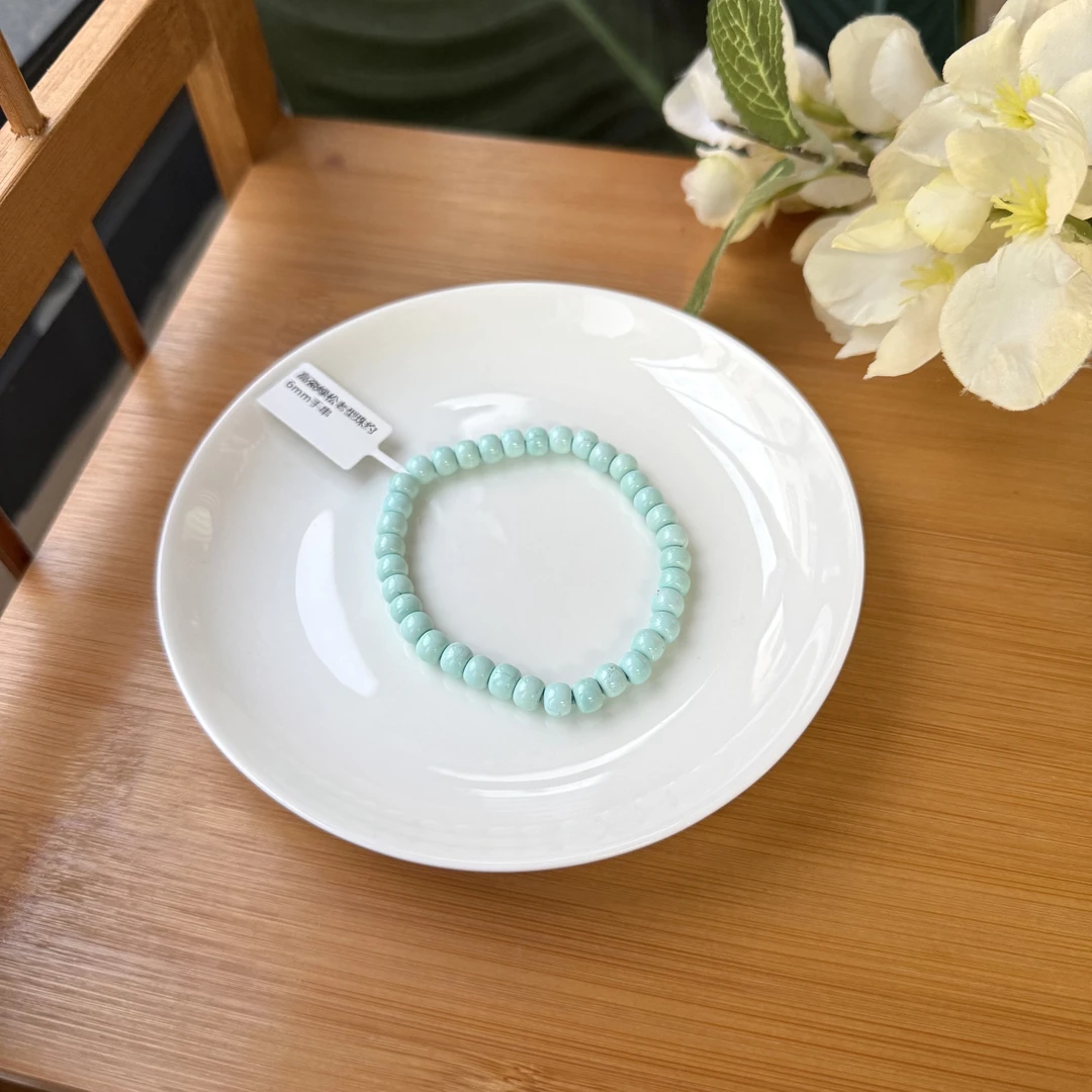 【珠宝厂长】约6mm高瓷绿松老型珠手串