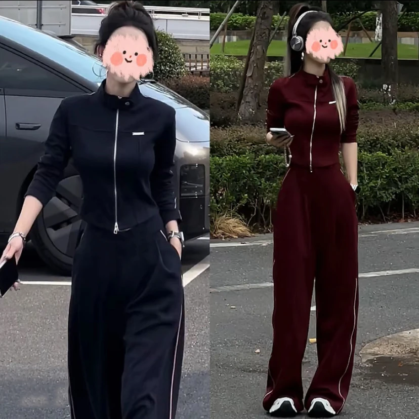 1591气质休闲套装女2025新款秋季长袖上衣+直筒裤两件套