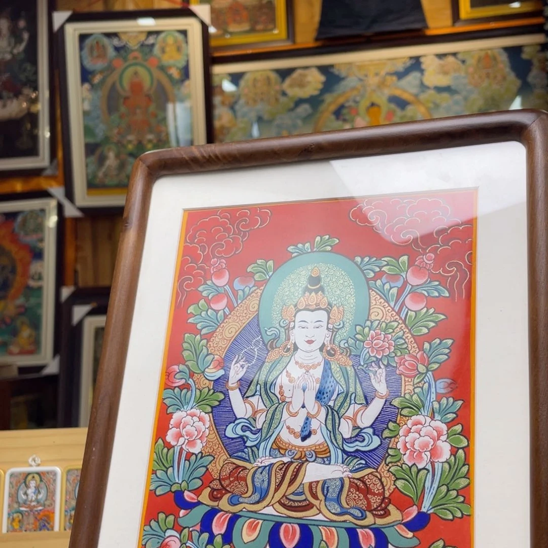 吊坠?*热贡纯手绘唐卡四臂观音