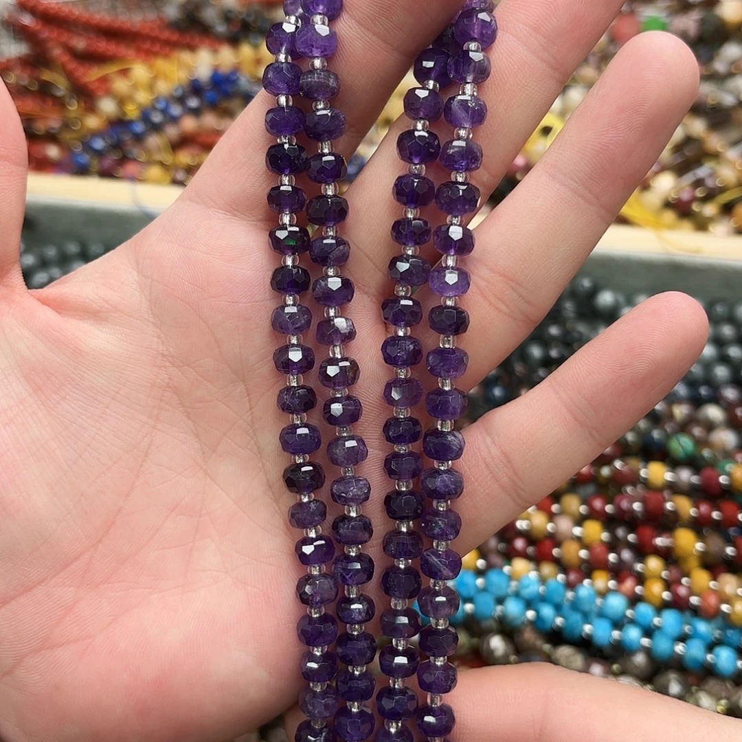 玛瑙/玉髓未镶嵌珠宝半成品5×8紫水晶车轮切一条