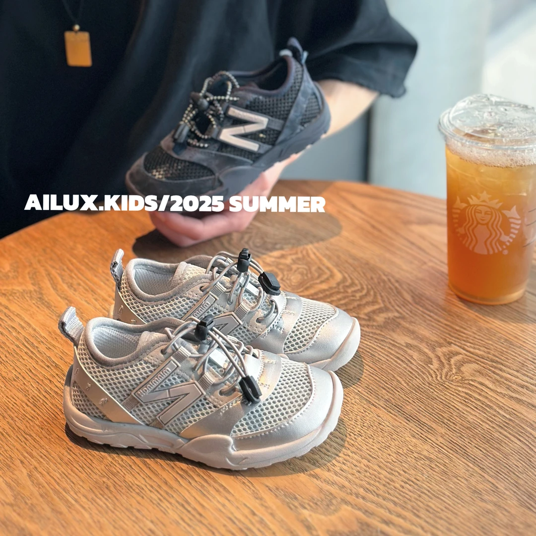儿童户外运动鞋2025春夏新款潮牌男童休闲鞋透气网面N字女童网鞋