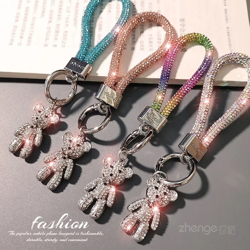 手机挂绳小熊挂件闪钻指环女小众潮流网红时尚户外旅游出行手提链