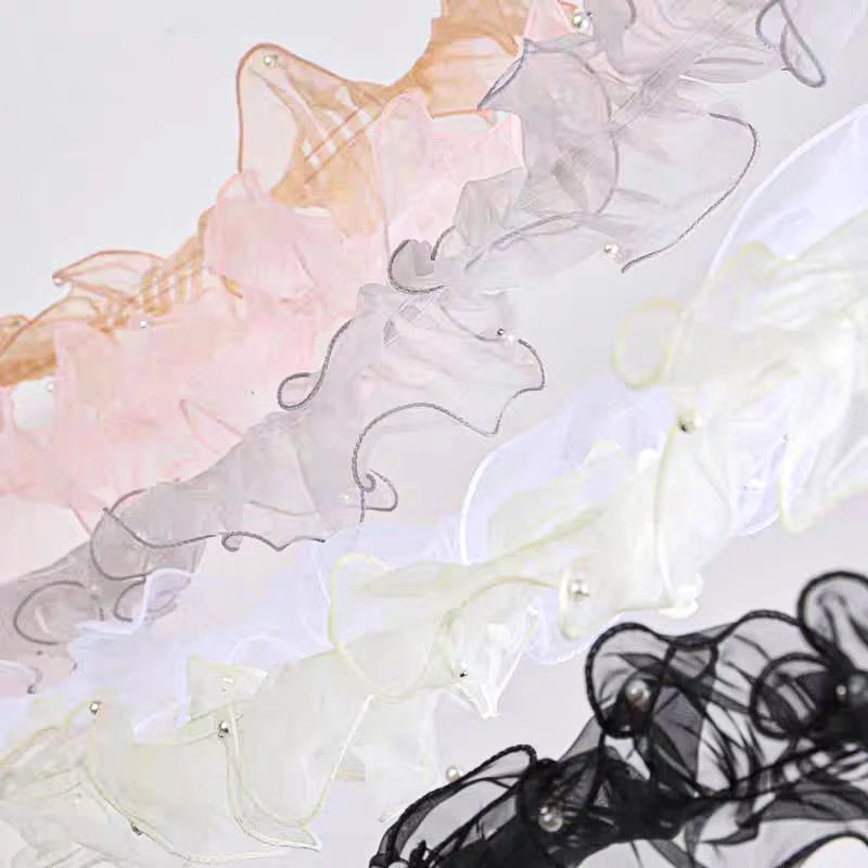 【花二妹】珍珠泡芙围边网纱波浪花边欧根纱小香风包边纱鲜花包装