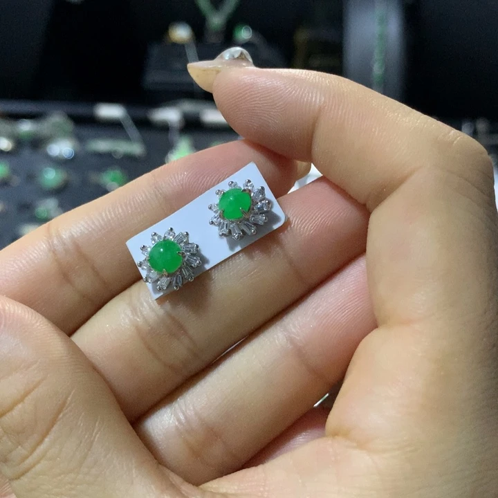 银S925镶嵌翡翠耳饰