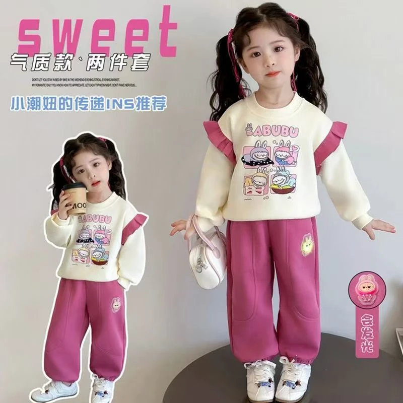女童秋季套装卫衣春秋款2025新款洋气儿童卡通休闲宝宝两件套