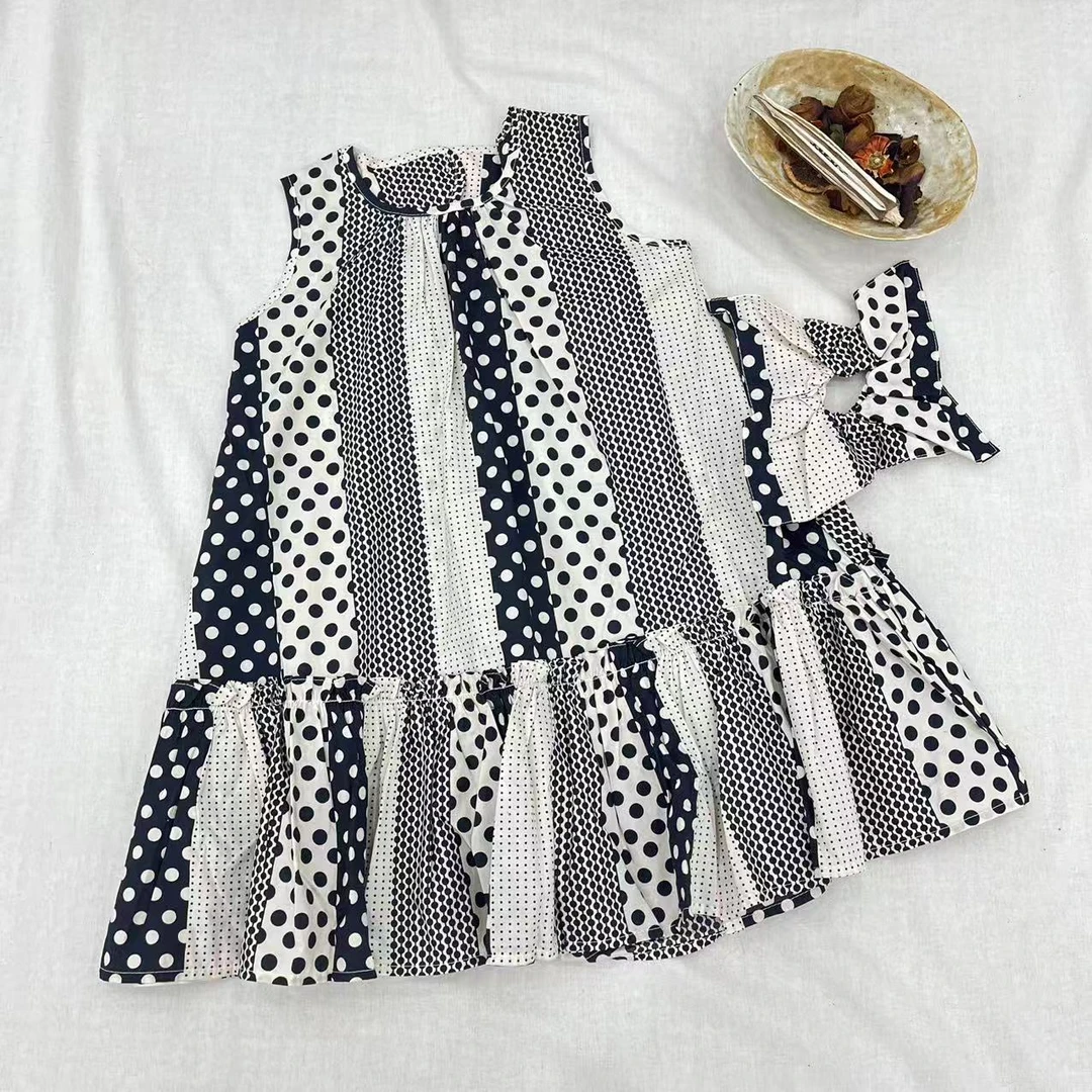 〖姐姐家〗2025夏款儿童萌娃翻领拼色波点连衣裙xy25897