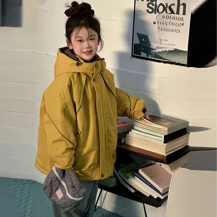 女童加厚秋冬装冲锋衣2025新款洋气女孩派克服防风夹棉外套棉服潮