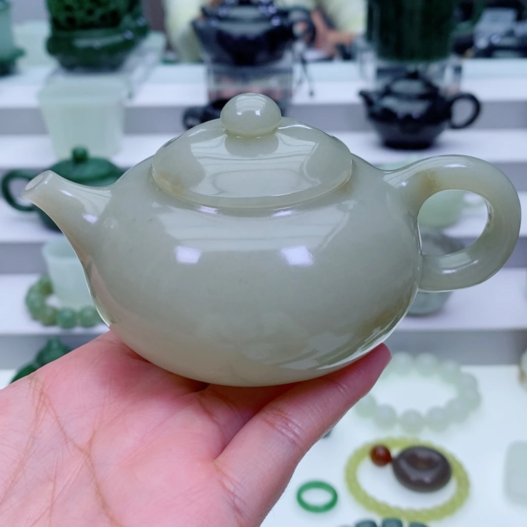 和田玉未镶嵌摆件茶壶