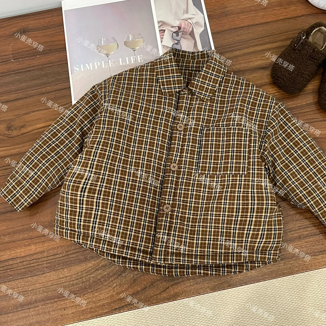 〖小蛋壳〗现货订制秋冬款韩版中大童洋气格子外套3038