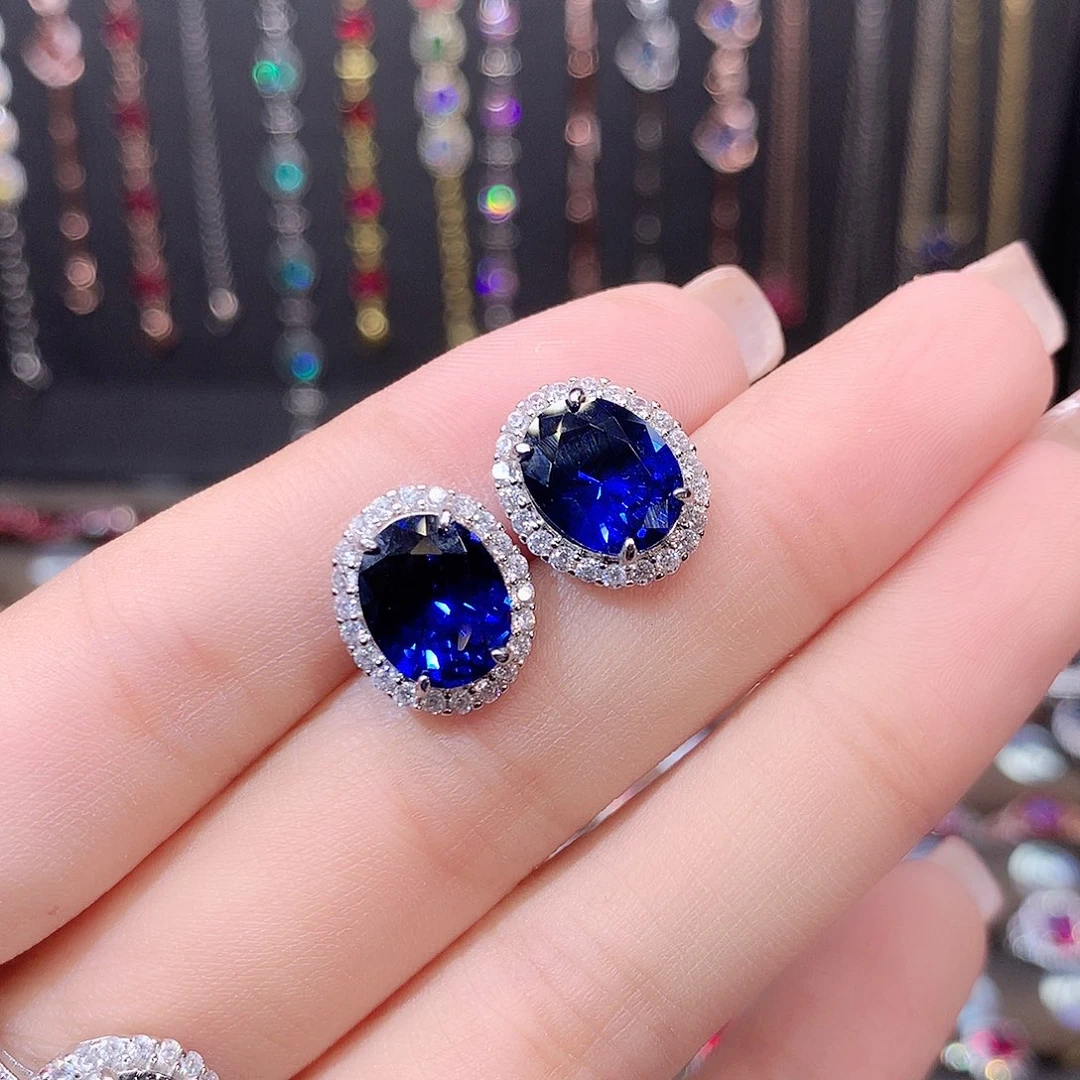蓝宝石耳饰银S925镶嵌白810