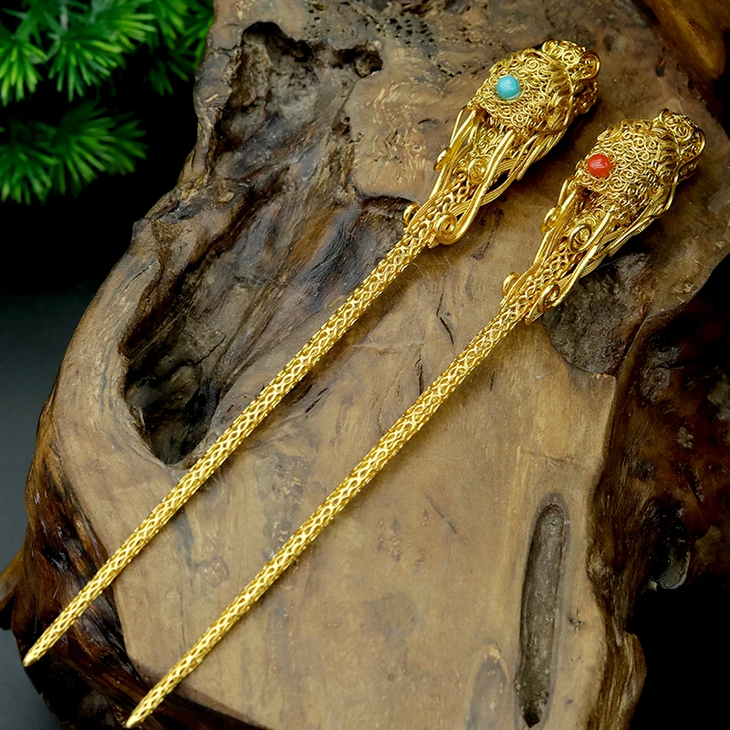 SS非遗技艺 花丝镶嵌龙头发簪