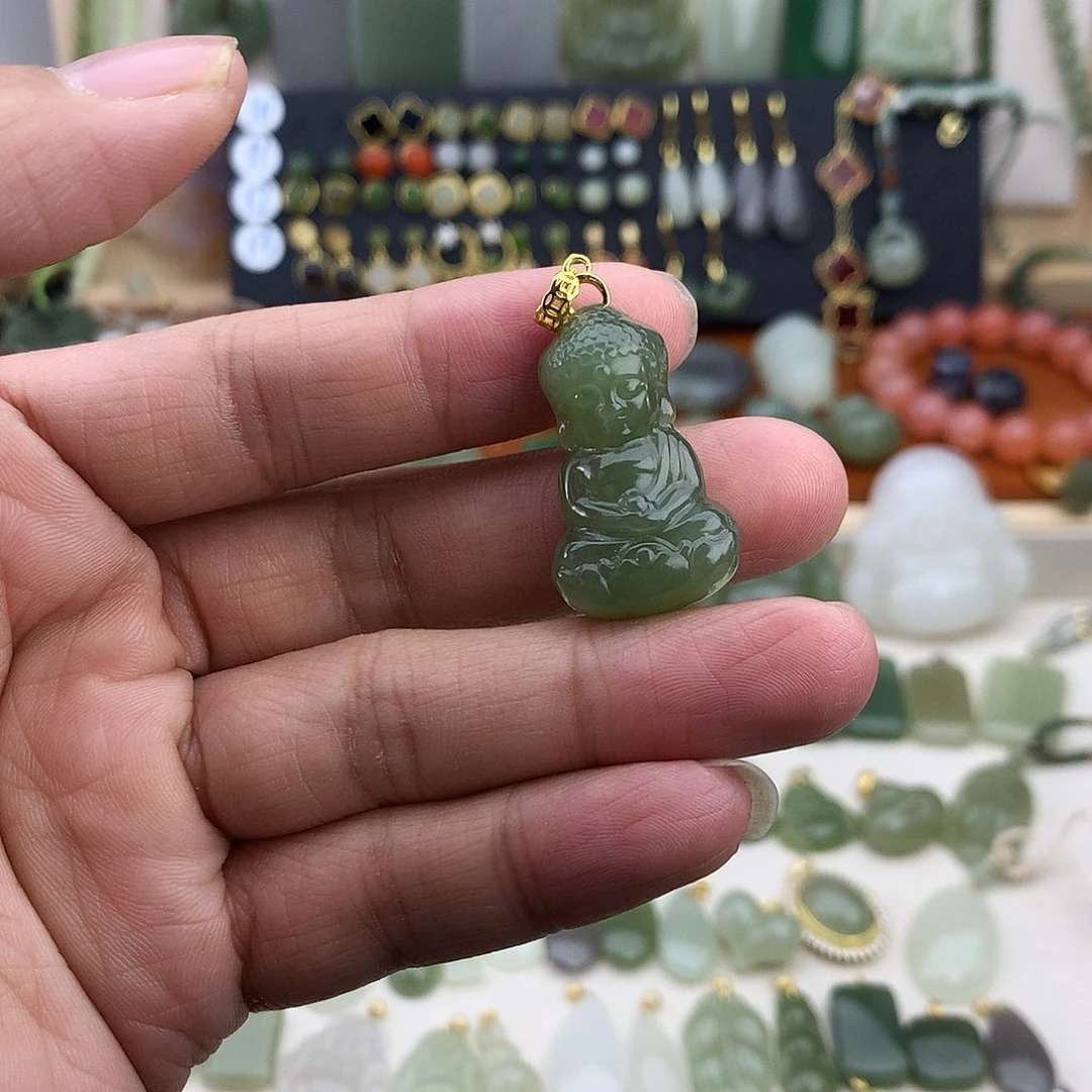 和田玉银S925镶嵌吊坠(不含链)