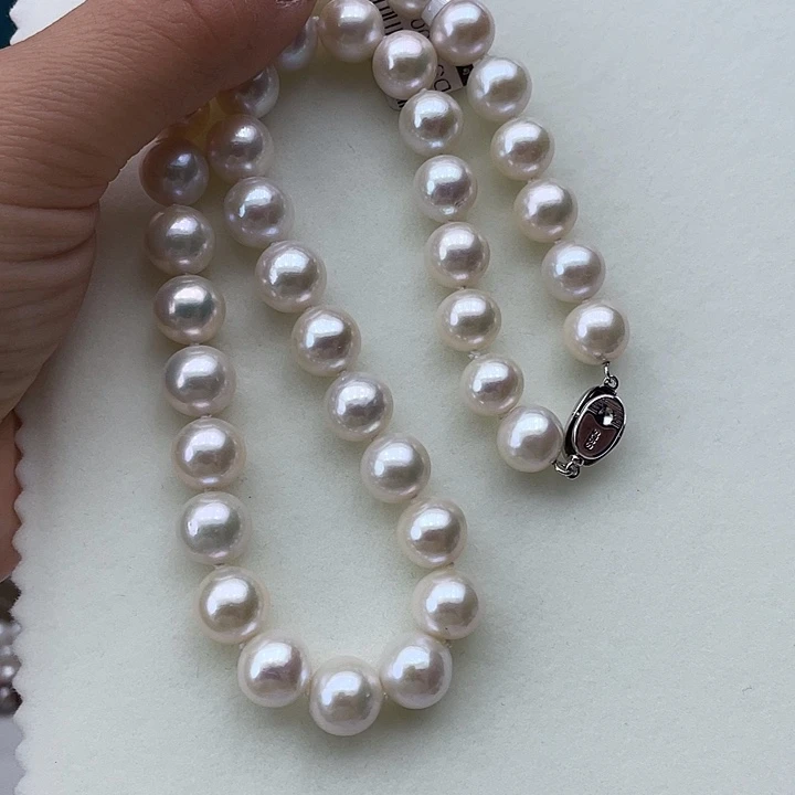 淡水珍珠颈饰银S925镶嵌卡10➕高品极光白炫彩