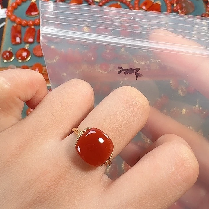 南红玛瑙银S925镶嵌戒指
