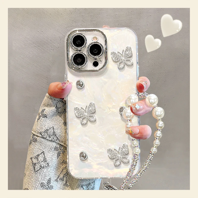 适用于精孔贝壳纹珠子蝴蝶iPhone华为/vivo/小米/手机壳