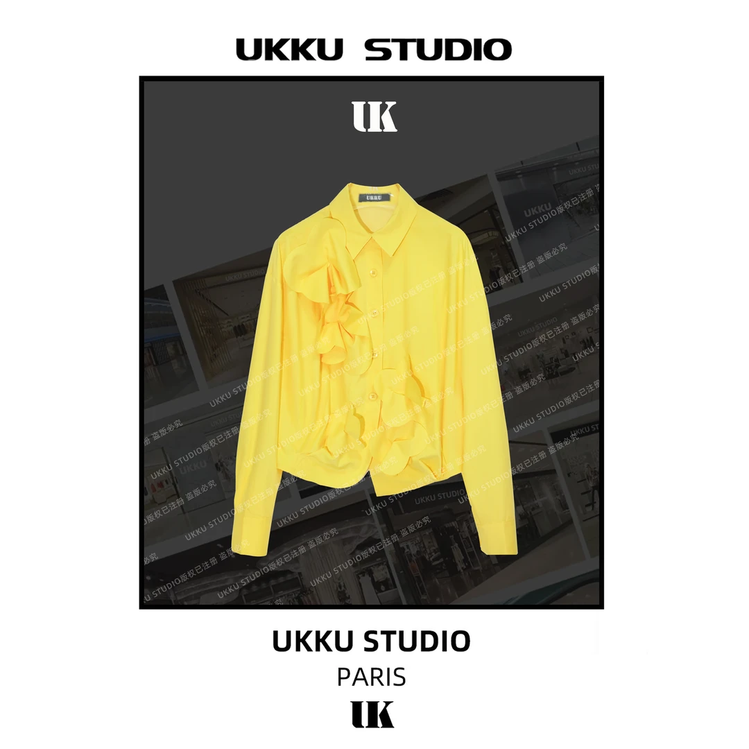 秀秀【UKKUSTUDIO】设计感早春新款轻奢百搭花边气质衬衫上衣613616