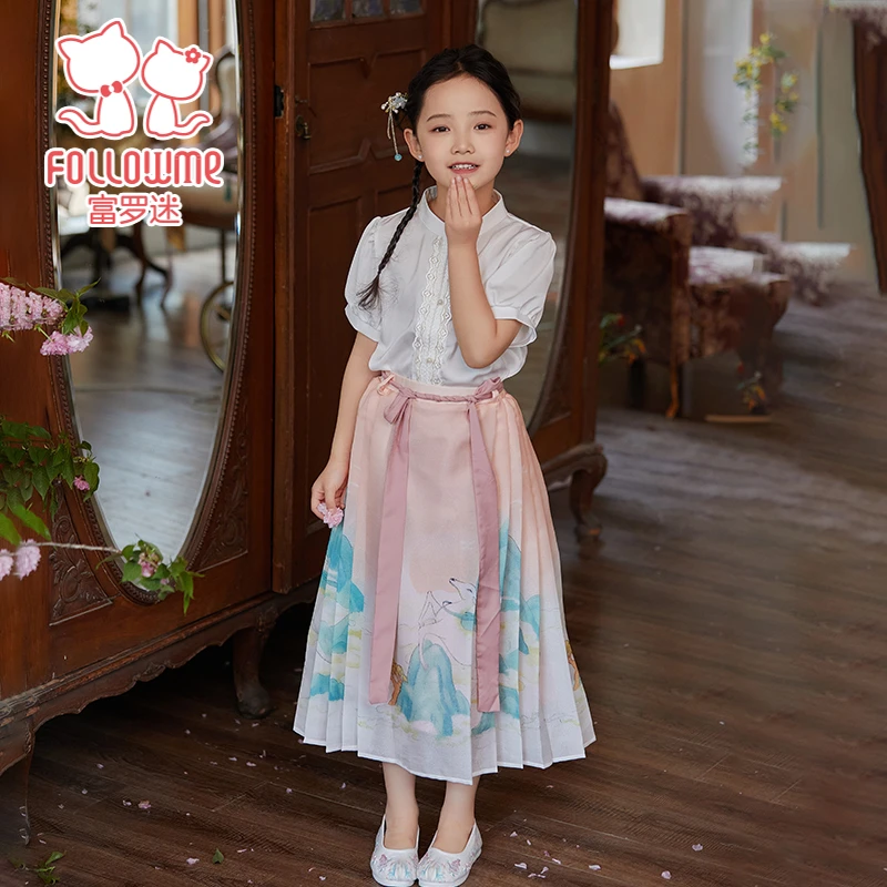 富罗迷女童日常汉服套装夏季女孩古风改良马面裙两件套F4B9708T