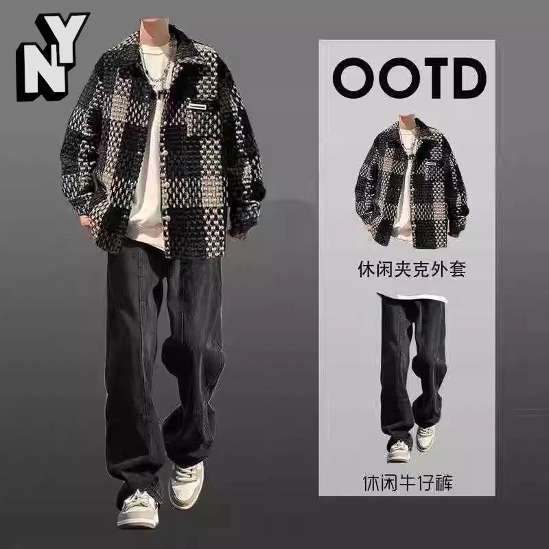 【奥莱轻奢】NY轻奢痞帅2025春秋季夹克外套男百搭搭配上衣一套帅气