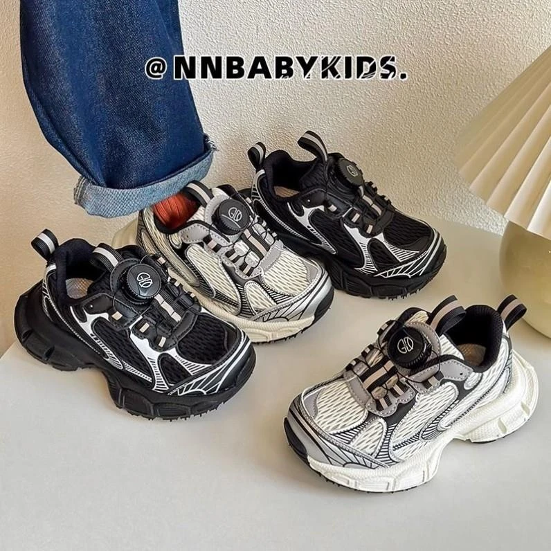 范哲萨儿童运动鞋网面透气2025春季新款软底男童鞋子老爹鞋旋转纽