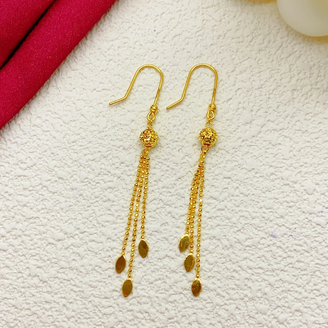 【木韵阁】足金999 黄金5G球球流苏耳钩耳钉 2.88