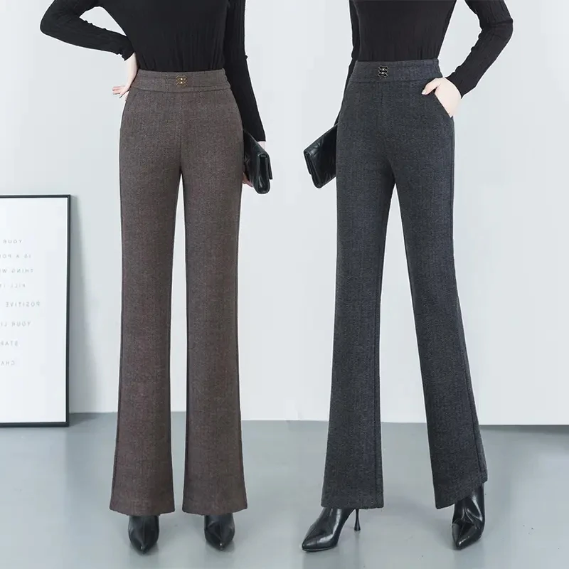 毛呢微喇裤女秋冬2025新款高腰羊毛显瘦垂感直筒喇叭裤休闲百搭