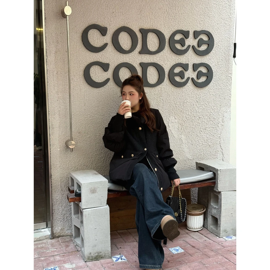 楠序【黑金系列】源子微胖女装 冬天防寒外套拼接保暖羽绒服YZ38070