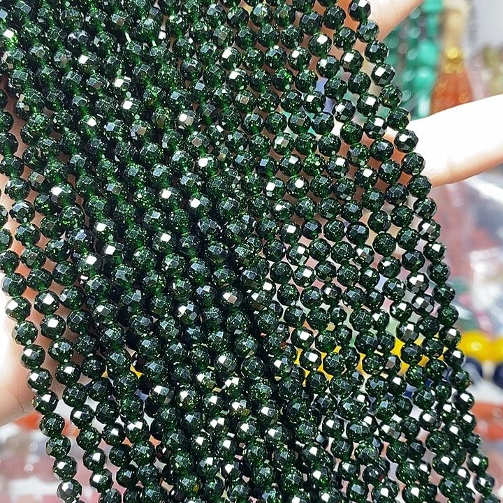 玛瑙/玉髓未镶嵌珠宝半成品绿沙切面卡4mm（2条）