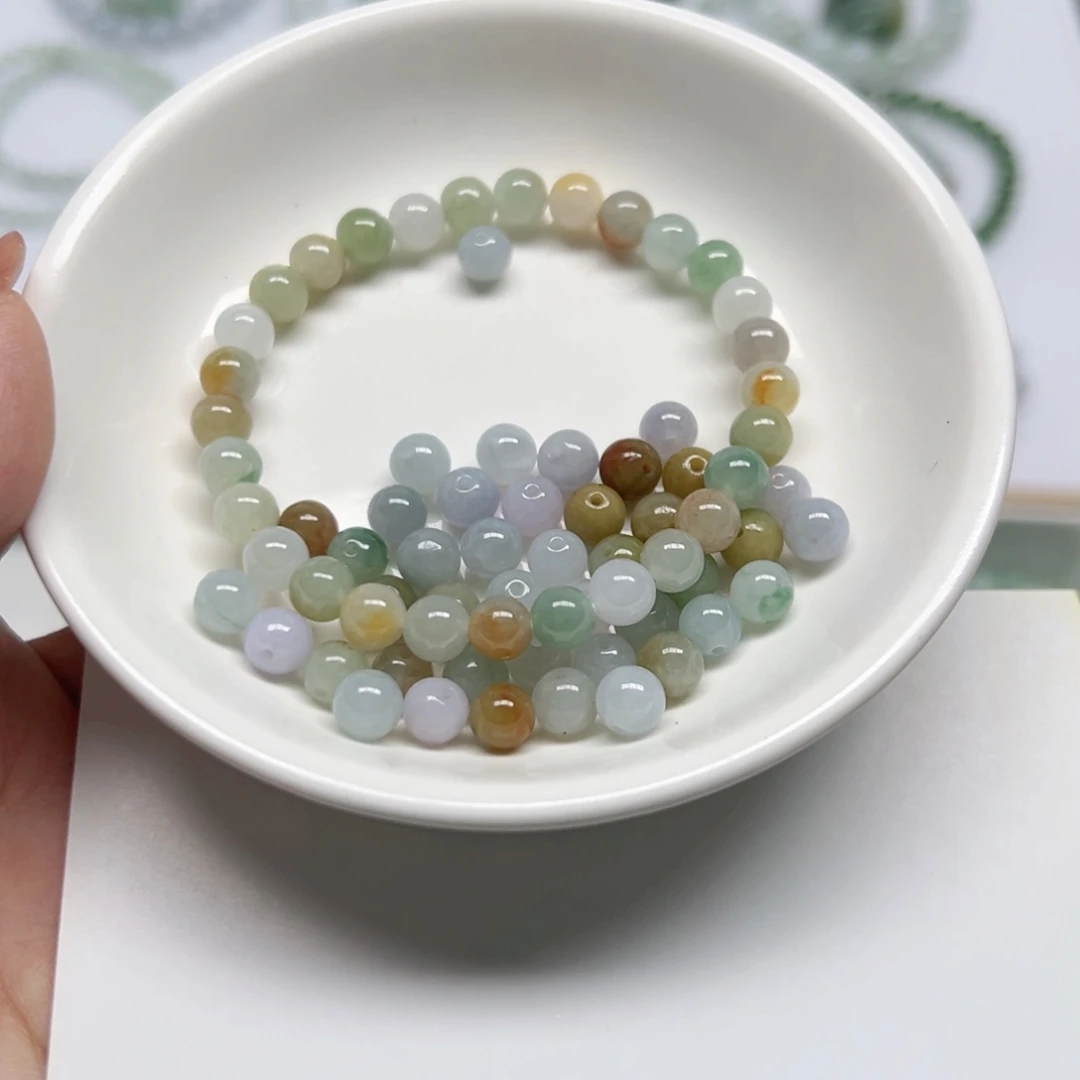 翡翠散珠纯天然缅甸A货翡翠卡6.6，5颗