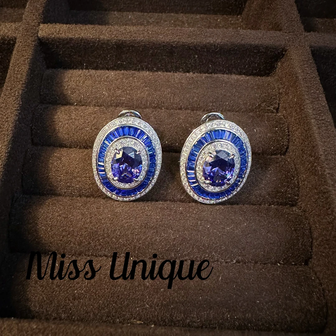 S6790外贸宝蓝色椭圆耳环