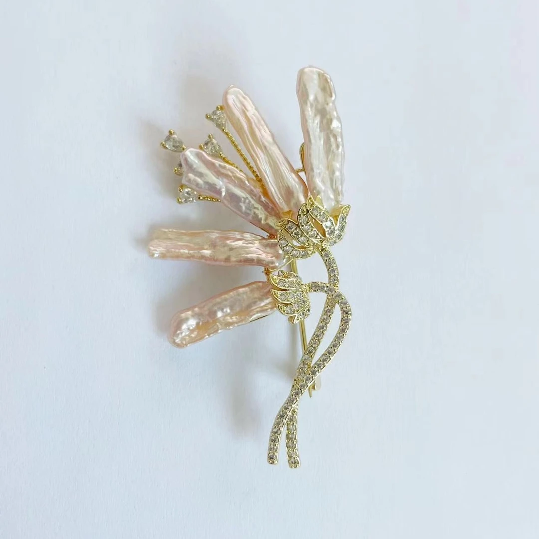 铜合金合成锆石胸针 HY1680【花神系列】巴洛花穗胸针