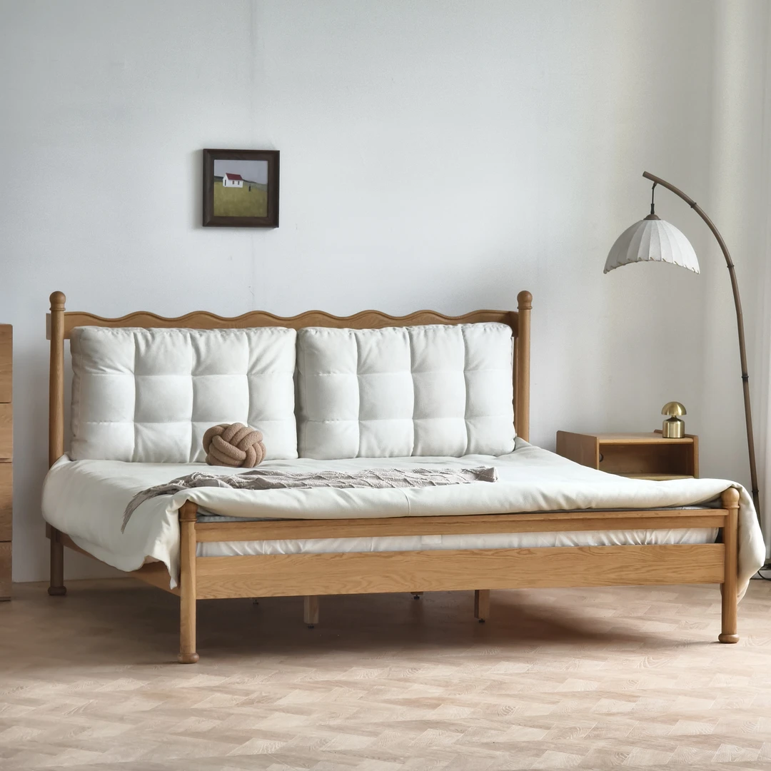 纯实木白橡木拥抱小野温莎床主卧双人床复古软包大床北欧风原木