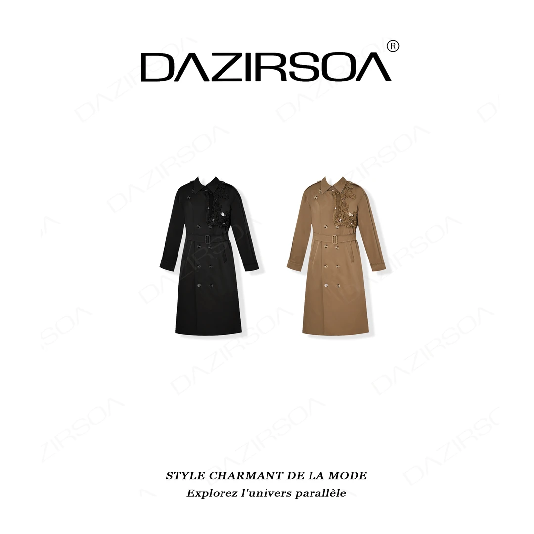 DAZIRSOA/达姿“高光自予”时尚百搭法绣花朵复古风衣外套 AB667