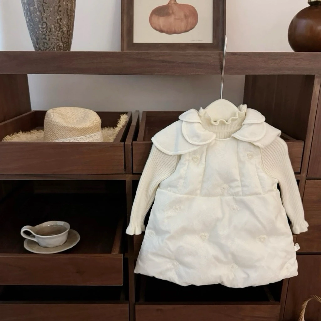 【大小时光】白天鹅！韩系女宝花瓣领云绒棉公主裙保暖套装礼服裙