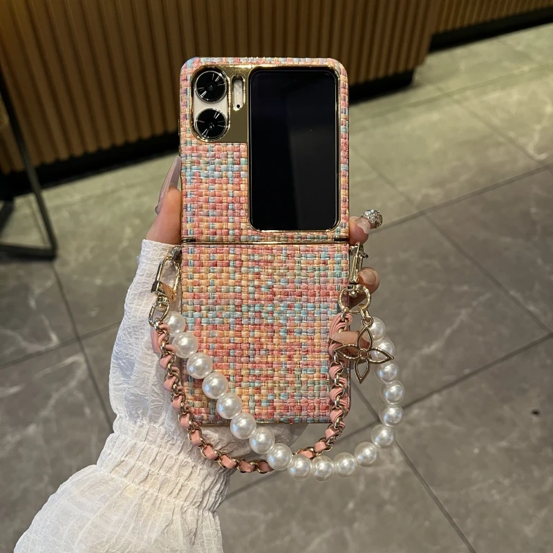 适用oppofindn2flip手机壳新款连体皮套编织纹n2flip保护壳手提潮