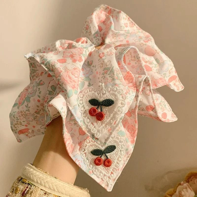 粉色玫瑰小兔子~碎花大肠圈方巾发绳发圈甜美少女皮筋头绳发饰