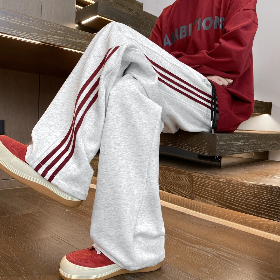 条纹休闲裤男款秋季新款痞帅慵懒风直筒垂感拼接长裤工装潮流裤子